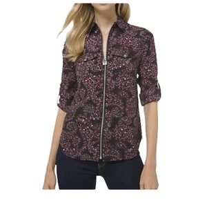 Michael Kors Floral Paisley Design Lock Zip Up Top Size Large